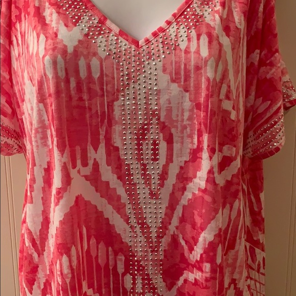 INC Cold Shoulder Pink and White Beaded Top Size PXL - Picture 3 of 8